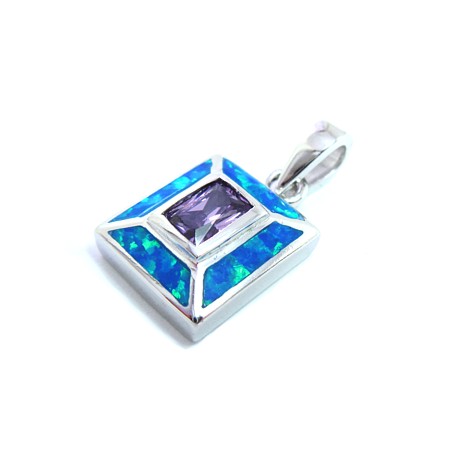 Blue Opal Rectangle Pendant with Amethyst Center